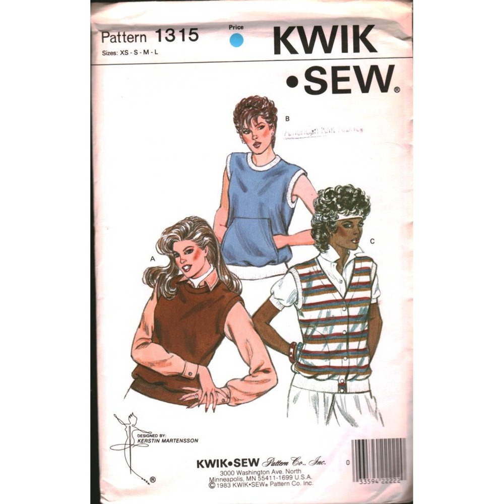 Vintage 1983 Kwik Sew 1315 Misses Vest Top Pattern XS-L Kerstin Martensson Retro